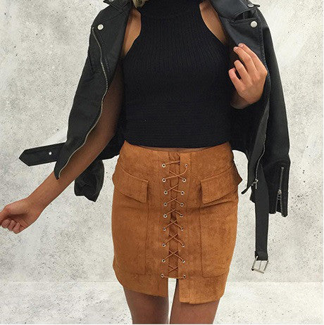 Brown suede outlet lace up skirt