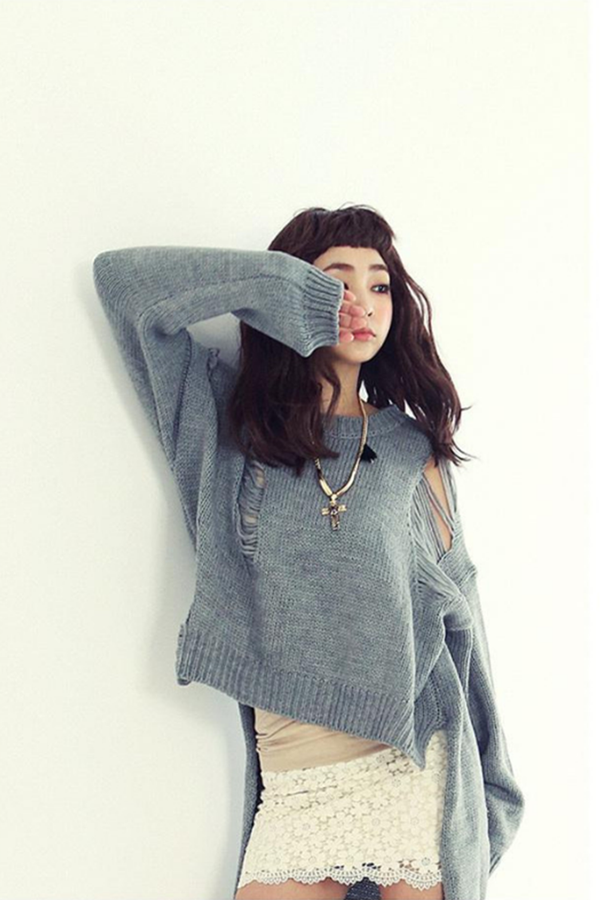 Loose Hollow-Out Knit Sweater - 2 Love One