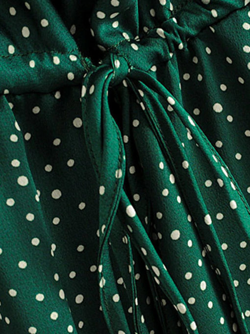 Vintage Style Fall Outfit: Green Polka Dot Dress - Lizzie in Lace